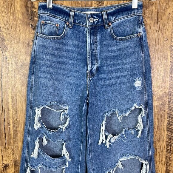 PacSun Button fly Baggy Jeans, Distressed, size 28, medium blue wash - Picture 2 of 11